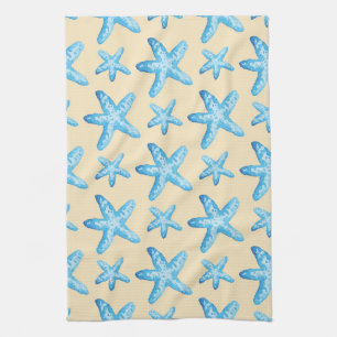 Watercolor Blue Starfish Pattern Towel