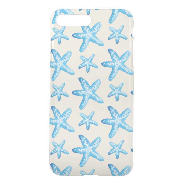 Watercolor Blue Starfish Pattern Uncommon iPhone Case (Back)