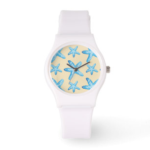 Watercolor Blue Starfish Pattern Watch