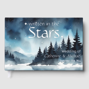 Watercolor Blue Starry Night Sky Celestial Wedding Foil Guest Book