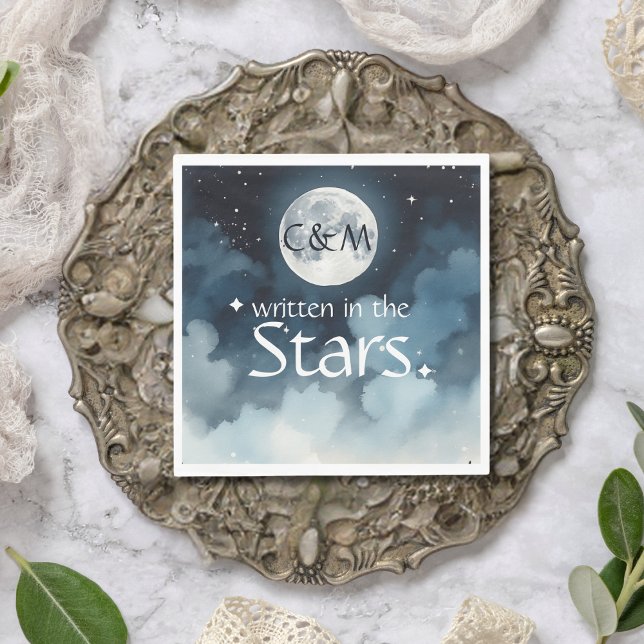 Watercolor Blue Starry Night Sky Celestial Wedding Napkins (Creator Uploaded)