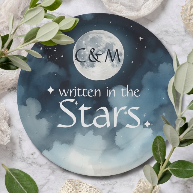 Watercolor Blue Starry Night Sky Celestial Wedding Paper Plates (Creator Uploaded)