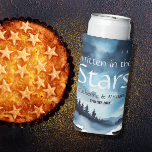 Watercolor Blue Starry Night Sky Celestial Wedding Seltzer Can Cooler