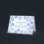 Watercolor Blue Stars MAZEL TOV Bar Mitzvah  Card<br><div class="desc">Perfect fun MAZEL TOV card to send for a bat mitzvah, bar mitzvah or other Jewish celebration! Hand made watercolor art for you on the front and blank inside! FULLY CUSTOMIZABLE! Click on “Personalize” above to edit the text. Click "edit using design tool" to adjust the fonts, colors and placements....</div>