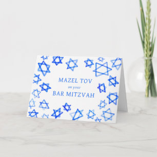 Watercolor Blue Stars MAZEL TOV Bar Mitzvah  Card