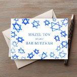 Watercolor Blue Stars MAZEL TOV Bar Mitzvah  Card<br><div class="desc">Perfect fun MAZEL TOV card to send for a bat mitzvah, bar mitzvah or other Jewish celebration! Hand made watercolor art for you on the front and blank inside! FULLY CUSTOMIZABLE! Click on “Personalize” above to edit the text. Click "edit using design tool" to adjust the fonts, colors and placements....</div>