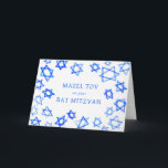 Watercolor Blue Stars MAZEL TOV Bat Mitzvah  Card<br><div class="desc">Perfect fun MAZEL TOV card to send for a bat mitzvah, bar mitzvah or other Jewish celebration! Hand made watercolor art for you on the front and blank inside! FULLY CUSTOMIZABLE! Click on “Personalize” above to edit the text. Click "edit using design tool" to adjust the fonts, colors and placements....</div>