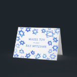 Watercolor Blue Stars MAZEL TOV Bat Mitzvah  Card<br><div class="desc">Perfect fun MAZEL TOV card to send for a bat mitzvah, bar mitzvah or other Jewish celebration! Hand made watercolor art for you on the front and blank inside! FULLY CUSTOMIZABLE! Click on “Personalize” above to edit the text. Click "edit using design tool" to adjust the fonts, colors and placements....</div>