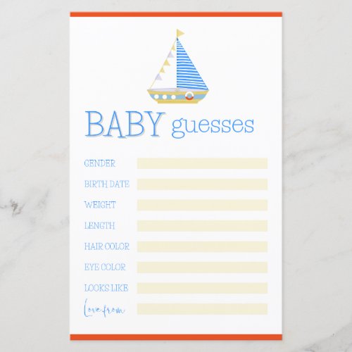 Watercolor Blue Stripe Sailboat Baby Shower Game