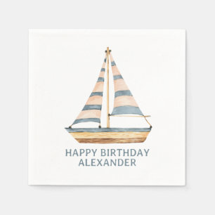 Watercolor Blue Stripe Sailboat Napkins