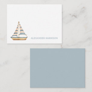 Watercolor Blue Stripe Sailboat Note Card