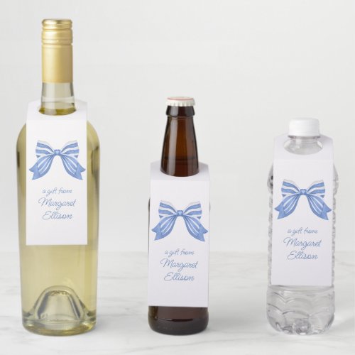 Watercolor Blue Striped Bow Bottle Hanger Tag