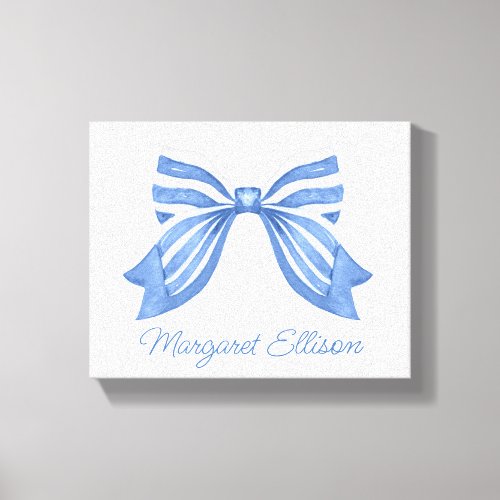 Watercolor Blue Striped Bow Canvas Print