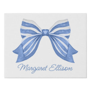 Watercolor Blue Striped Bow Faux Canvas Print