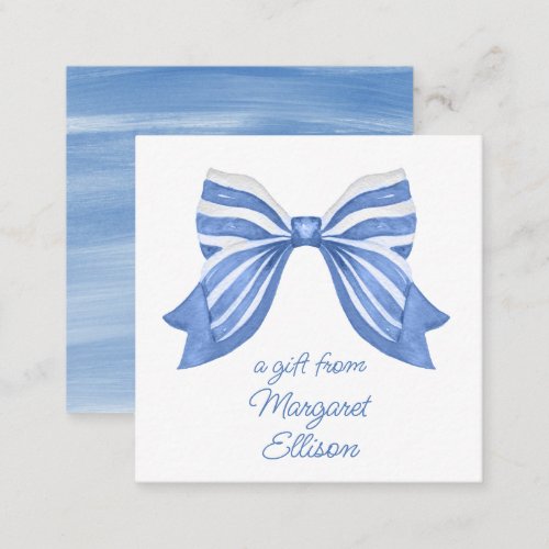 Watercolor Blue Striped Bow Gift Enclosure Note Card