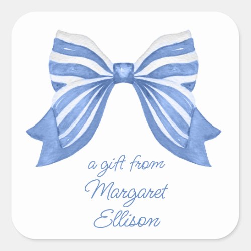 Watercolor Blue Striped Bow Gift Stickers