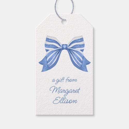 Watercolor Blue Striped Bow Gift Tags