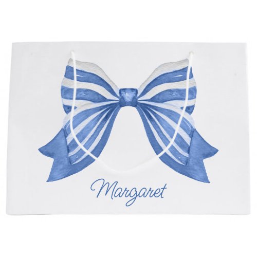 Watercolor Blue Striped Bow Large Gift Bag