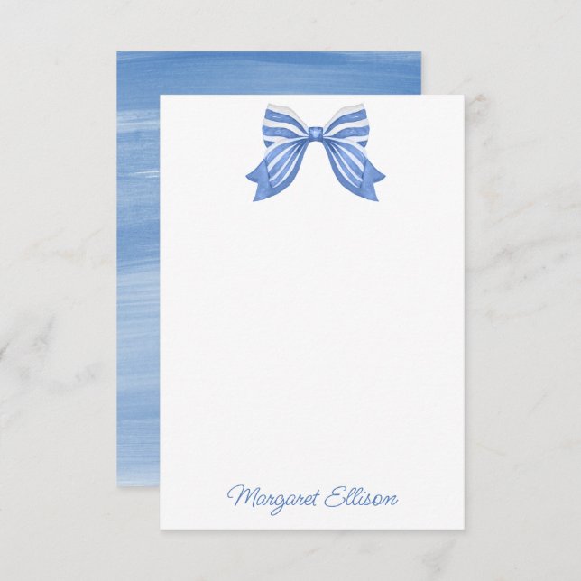 Watercolor Blue Striped Bow Note Cards (Front/Back)