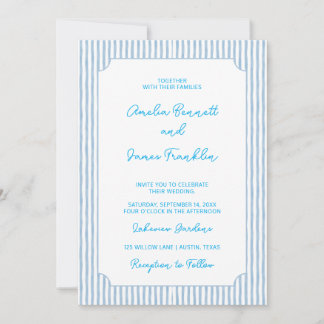 Watercolor Blue Striped Wedding Classic Wedding Invitation