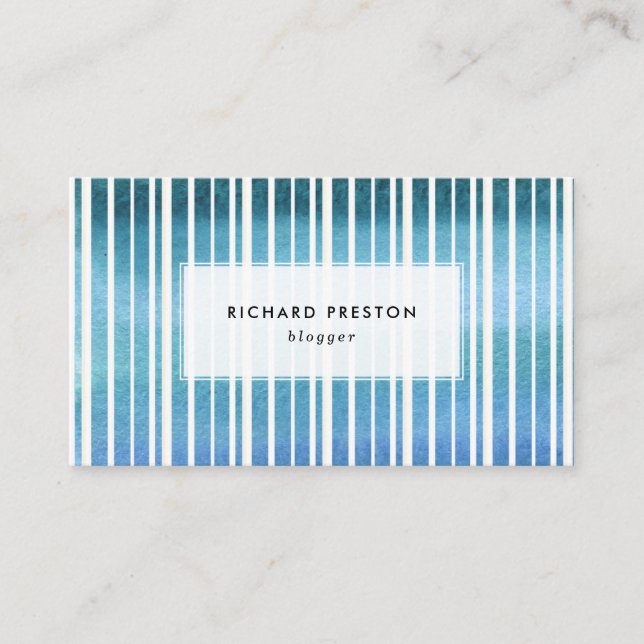 Watercolor Blue Stripes Business Card (Front)