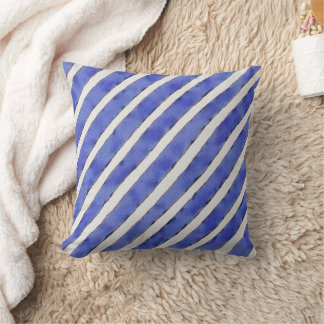 Watercolor Blue Stripes Throw Pillow
