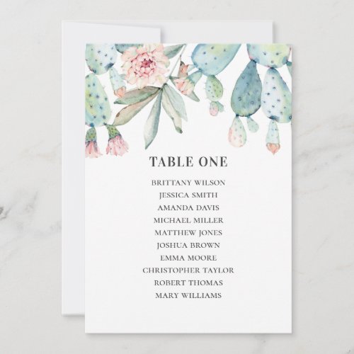 Watercolor blue succulents Wedding seating chart Invitation