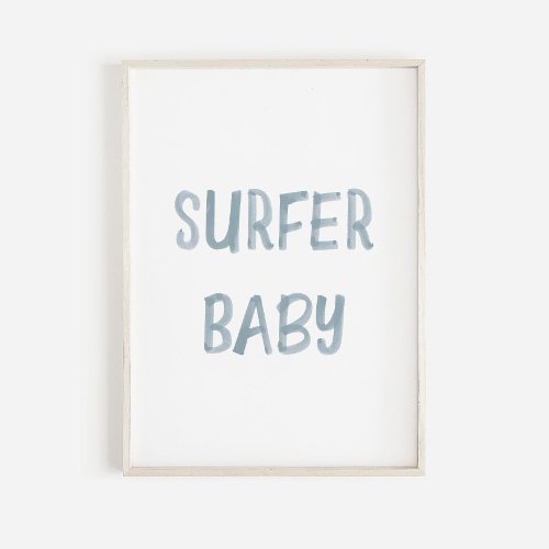 Watercolor blue surfer baby sign poster