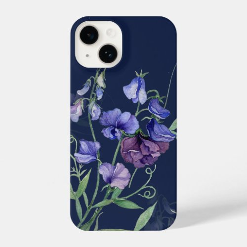 Watercolor Blue Sweet Peas Garden Flower Floral  iPhone 14 Case