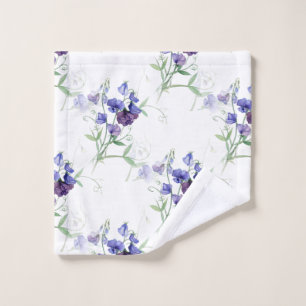 Watercolor Blue Sweet Peas Garden Flower Pattern Wash Cloth