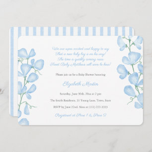 Watercolor Blue Sweet Peas Poem Boy Baby Shower Invitation