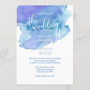 Watercolor Blue Teal Purple Wedding Invitations