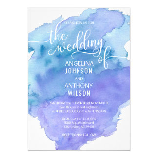 Blue And Purple Beach Wedding Invitations Announcements Zazzle Watercolor Blue Teal Purple Wedding Invitations