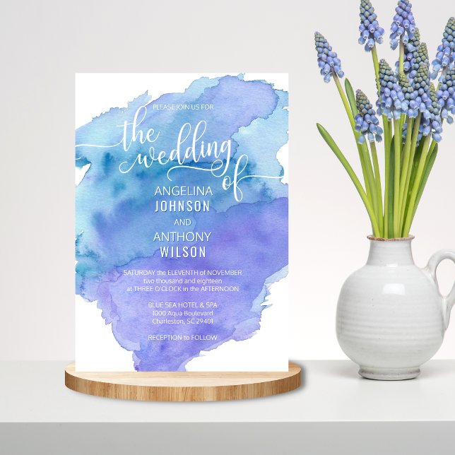 Watercolor Blue Teal Purple Wedding Invitations (Creator Uploaded)