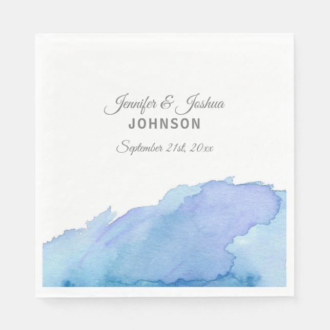 Watercolor Blue Teal Turquoise Water Wedding Napkins (Front)