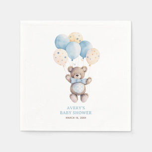 Watercolor Blue Teddy Bear Boy Baby Shower Napkins