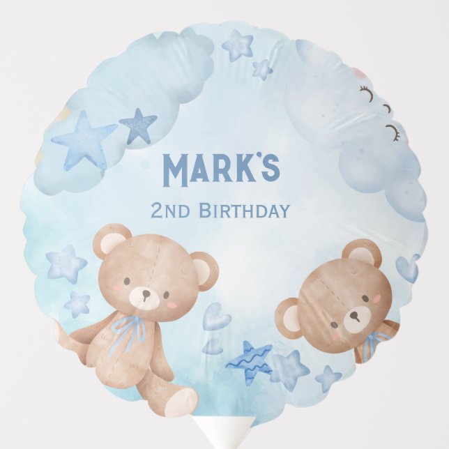 watercolor Blue teddy bear kids Balloon (Front)