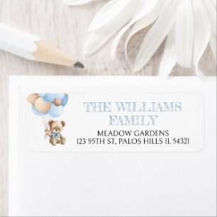 Watercolor blue teddy bear return address labels