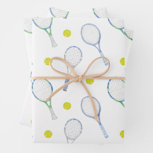 Watercolor Blue Tennis Racquets Wrapping Paper Sheets
