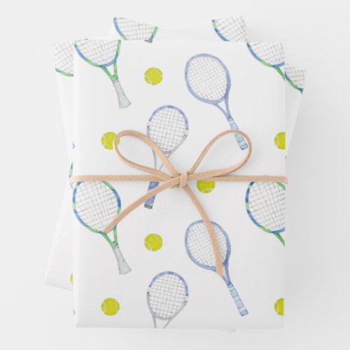 Watercolor Blue Tennis Racquets Wrapping Paper Sheets