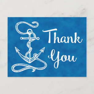 Watercolor Blue Thank You Nautical Ship Anchor Postcard