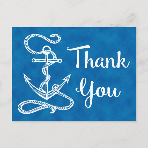 Watercolor Blue Thank You Nautical Ship Anchor Postcard