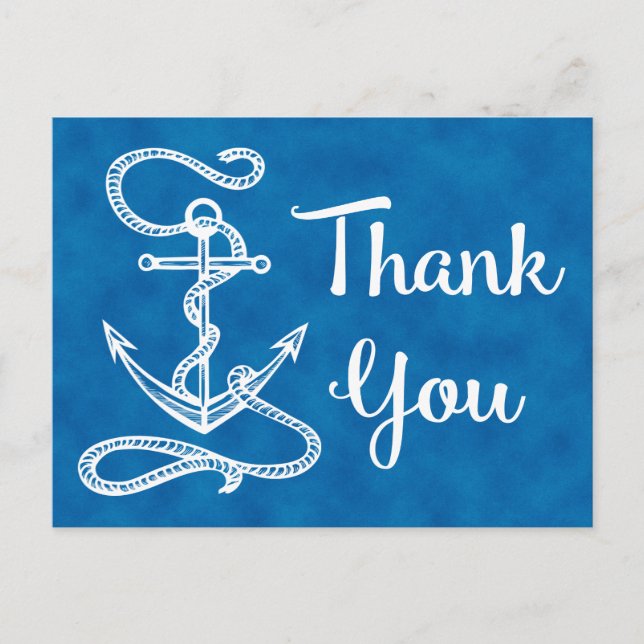 Watercolor Blue Thank You Nautical Ship Anchor Postcard (Front)
