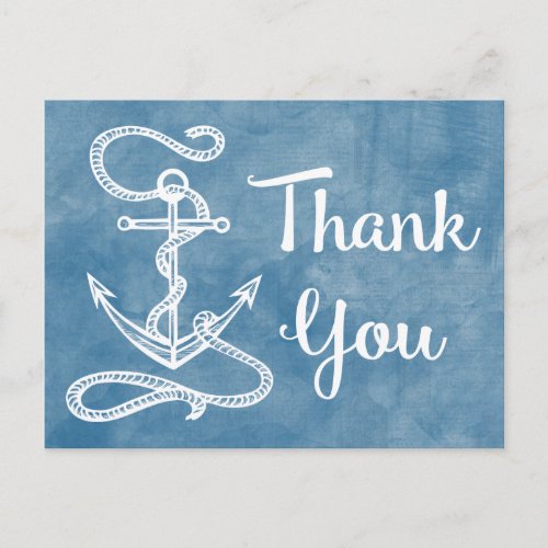 Watercolor Blue Thank You Nautical Ship Anchor Postcard