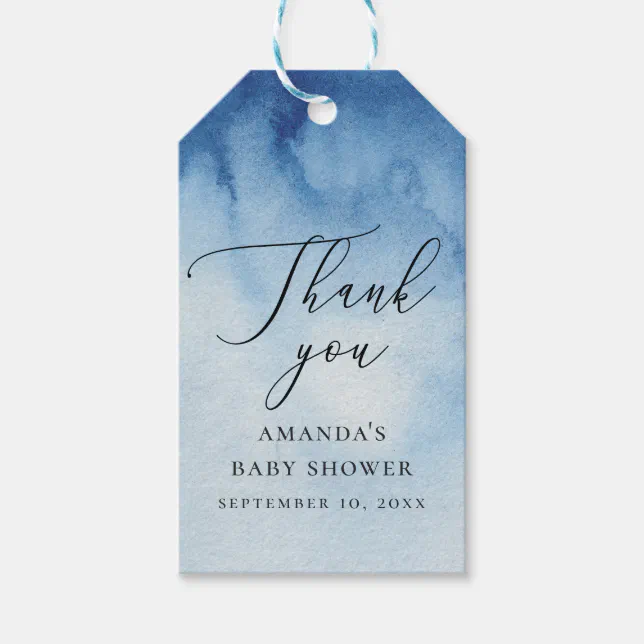 Watercolor blue thank you. Navy winter baby shower Gift Tags | Zazzle