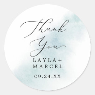 Watercolor Blue Thank You Wedding Favor Sticker