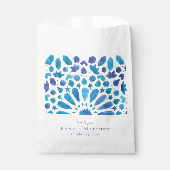 Watercolor Blue Tile Favor Bag (Front)