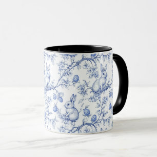Watercolor Blue Toile De Jouy Bunny Mug