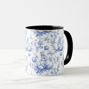 Watercolor Blue Toile De Jouy Easter Bunny Mug