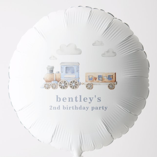 Watercolor Blue Train Party Balloon (Front)
